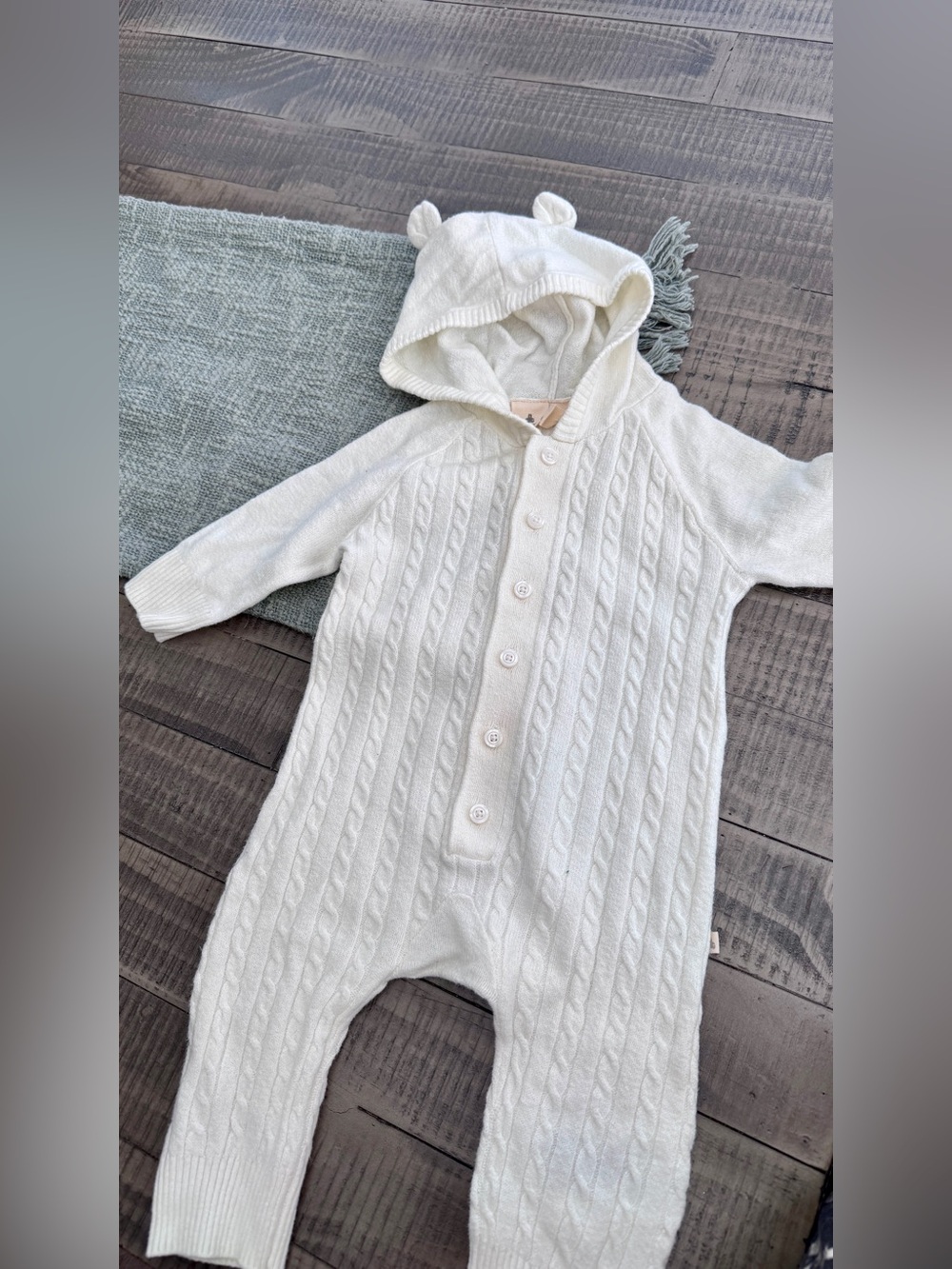 GAP Cream Cable-Knit Hooded One-Piece with Ear Details